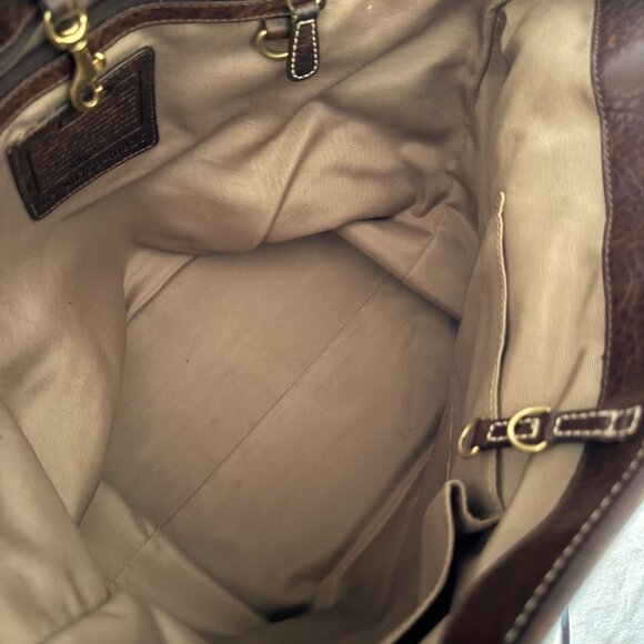 Coach Signature Linen Tote – Brown & Tan, 12"H x 10"W x 9"D - Picture 9 of 13